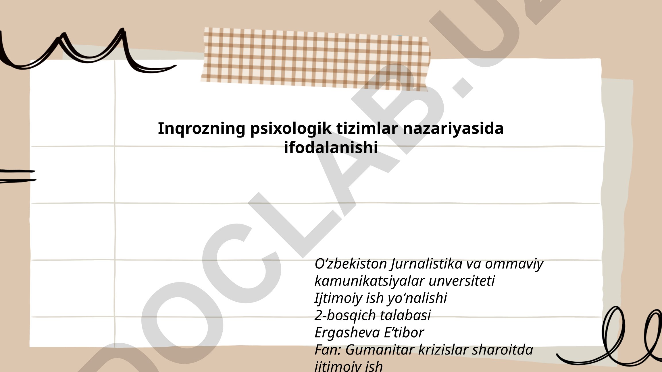 Inqrozning psixologik tizimlar nazariyasida ifodalanishi