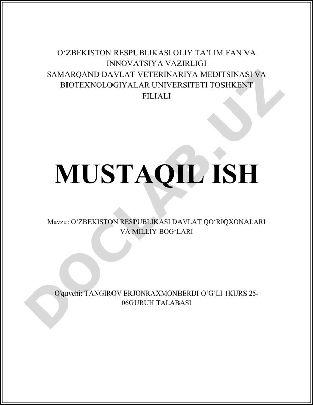 O‘zbekiston Respublikasi davlat qo‘riqxonalari va milliy bog‘lari