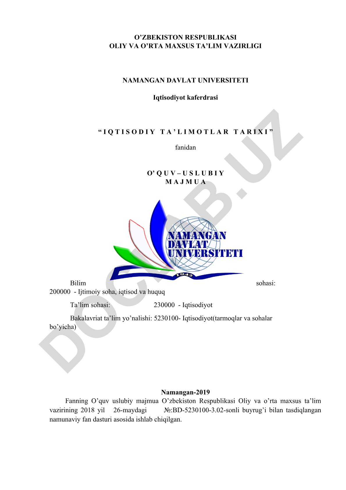 Iqtisodiy ta'limotlar tarixi fanidan o'quv-uslubiy majmua