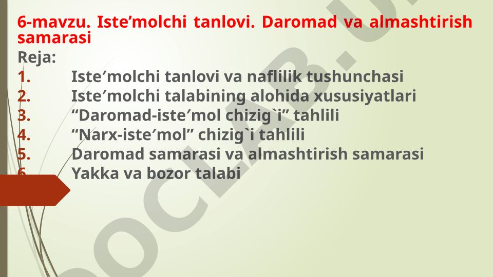 Iste’molchi tanlovi, daromad va almashtirish samarasi