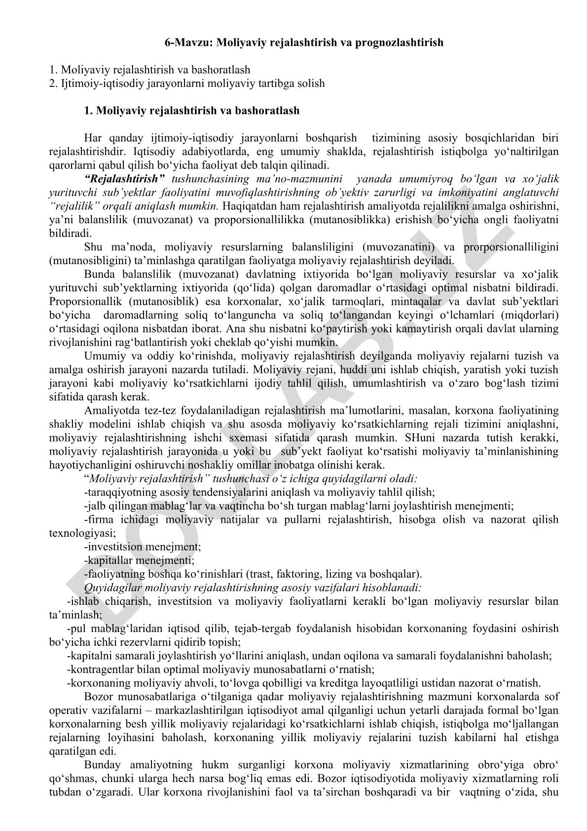 Moliyaviy rejalashtirish va prognozlashtirish