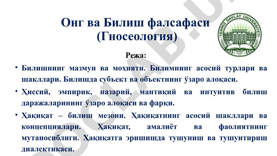 Онг ва Билиш фалсафаси (Гносеология)