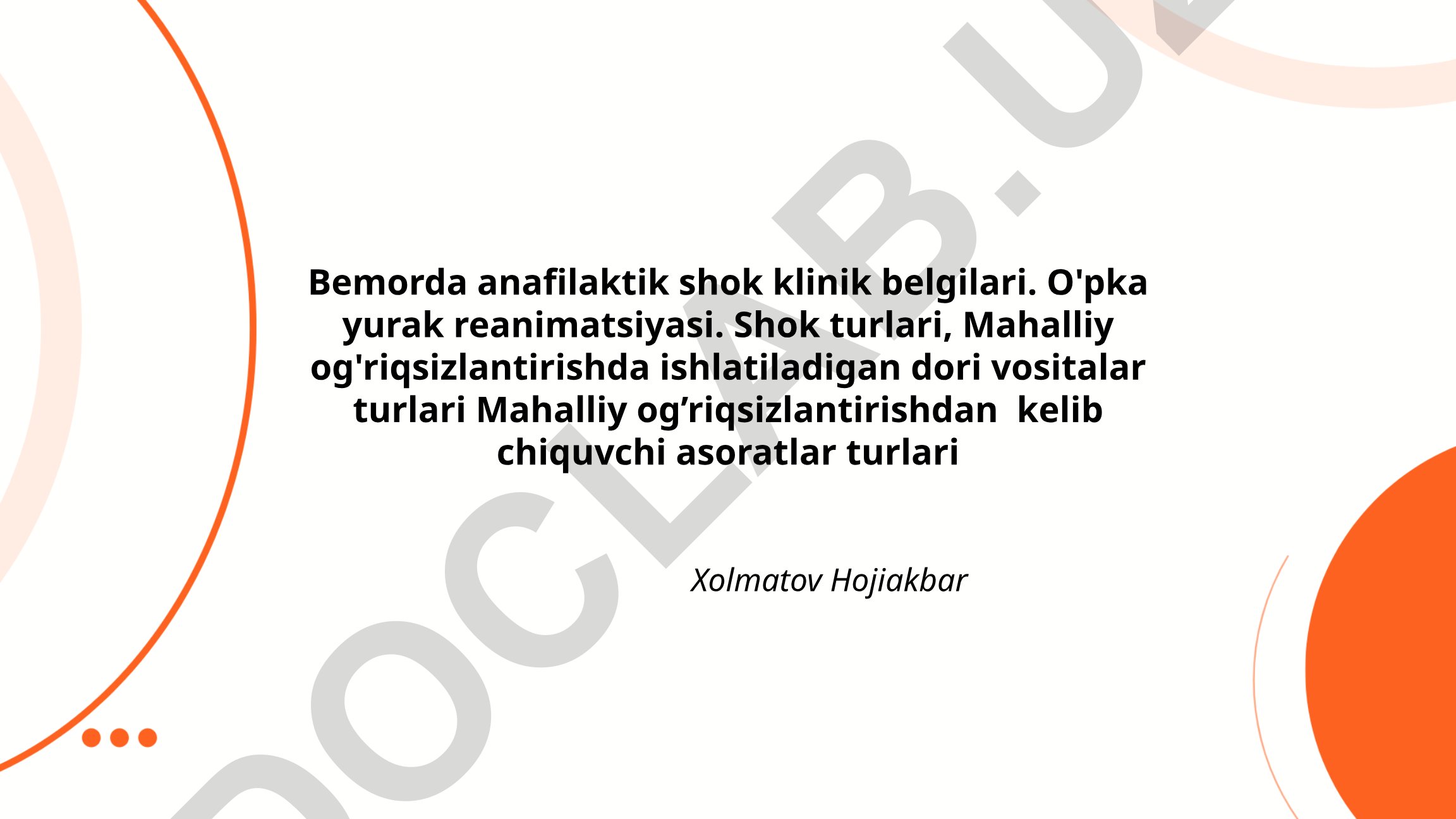 Anafilaktik shok klinik belgilari va tez yordam choralari