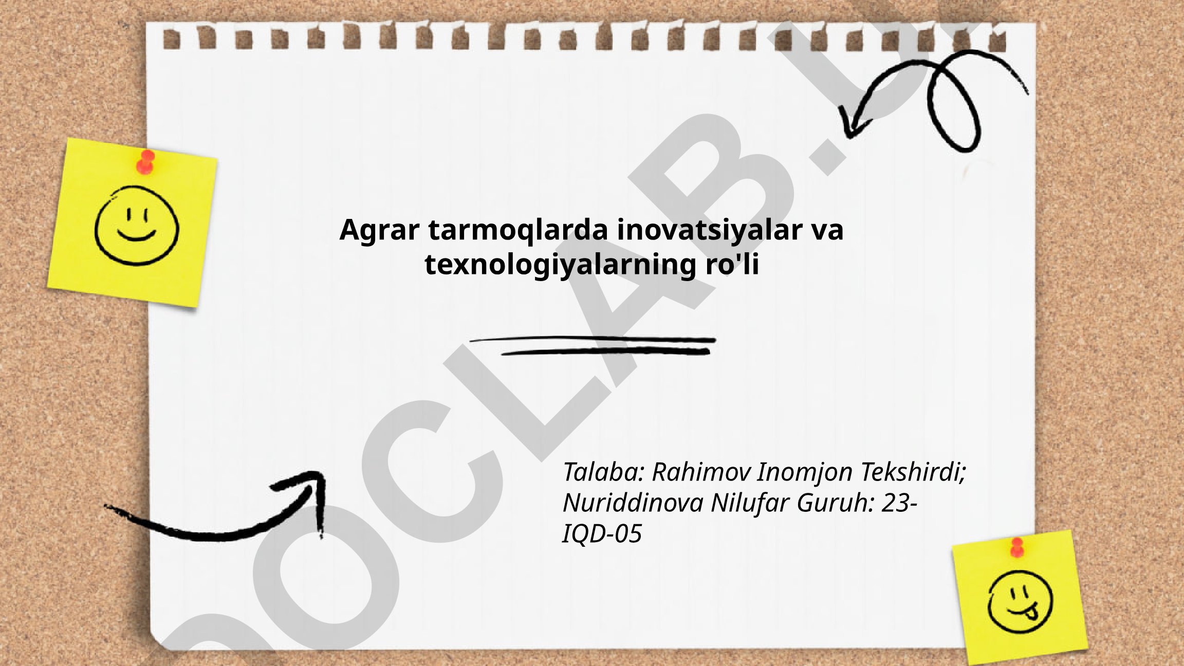 Agrar tarmoqlarda inovatsiyalar va texnologiyalarning ro'li