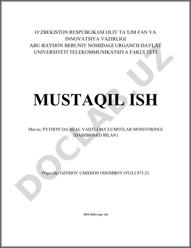 Python'da real vaqtli ma'lumotlar monitoringi (Dashboard bilan)