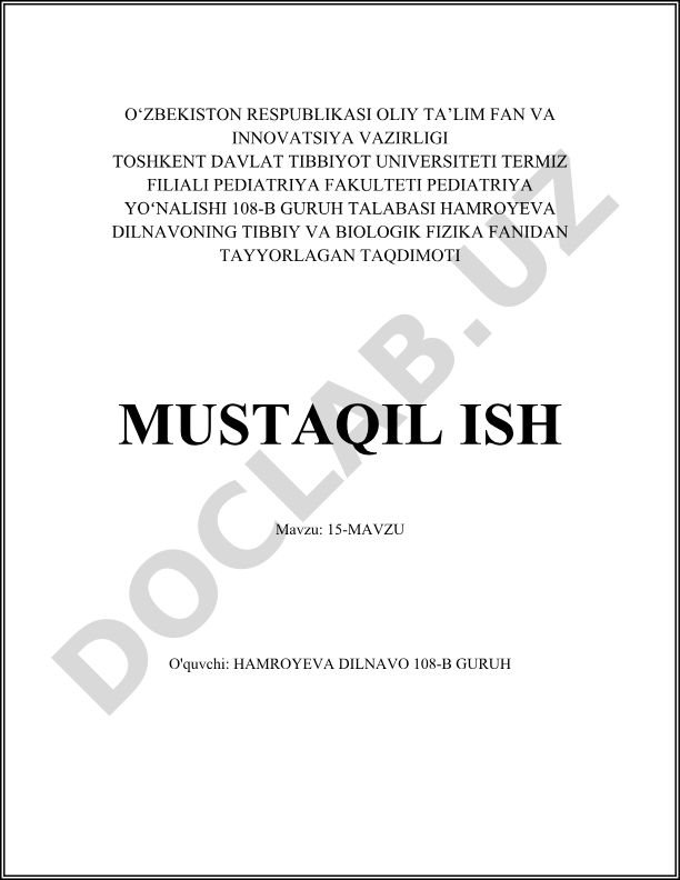 15-MAVZU: Mavzuning umumiy tavsifi, maqsad va vazifalar, asosiy tushunchalar