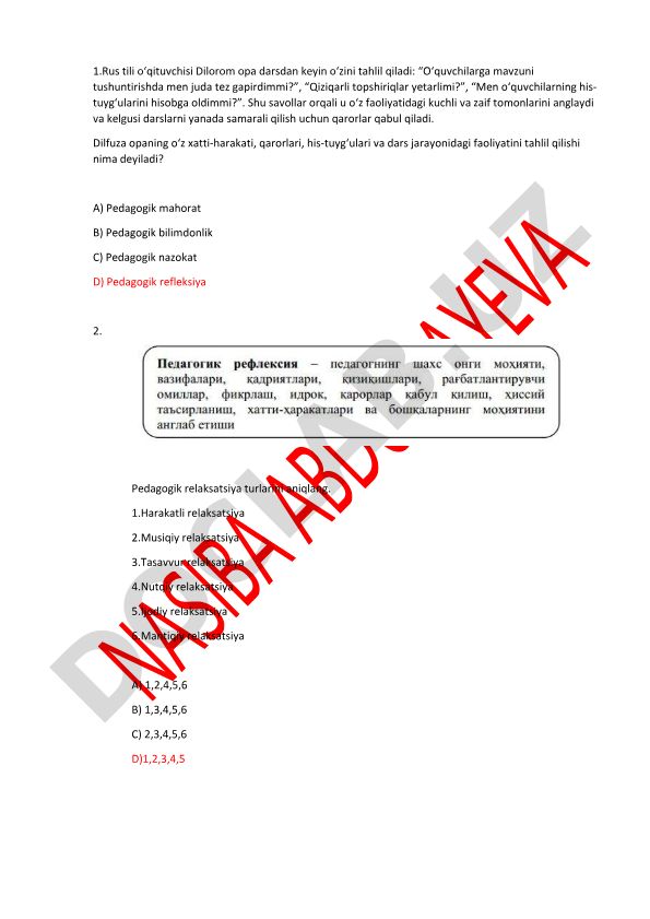 Pedagogik refleksiya va boshlang'ich ta'limda baholash