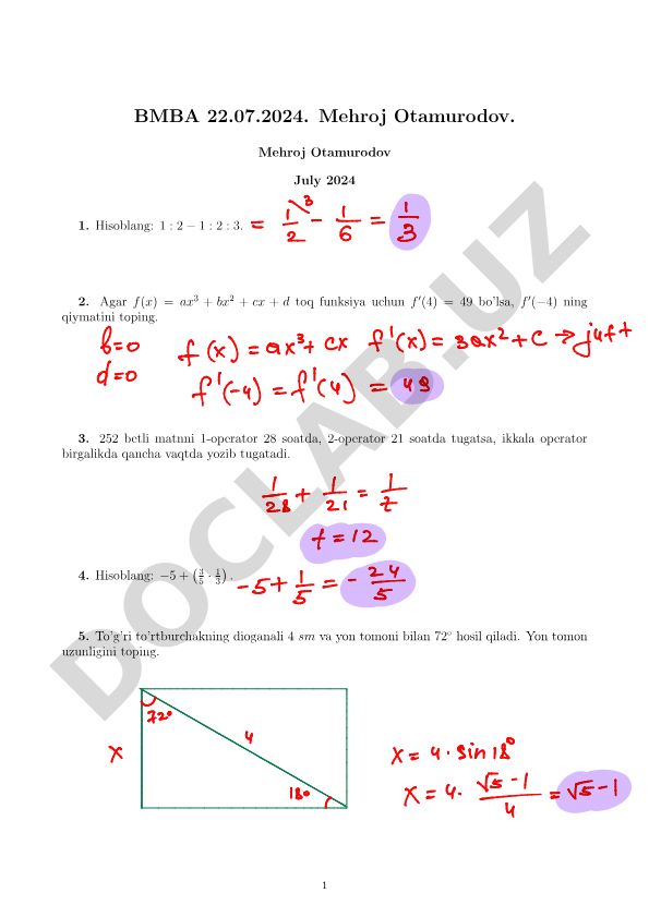 Matematika masalalari to'plami