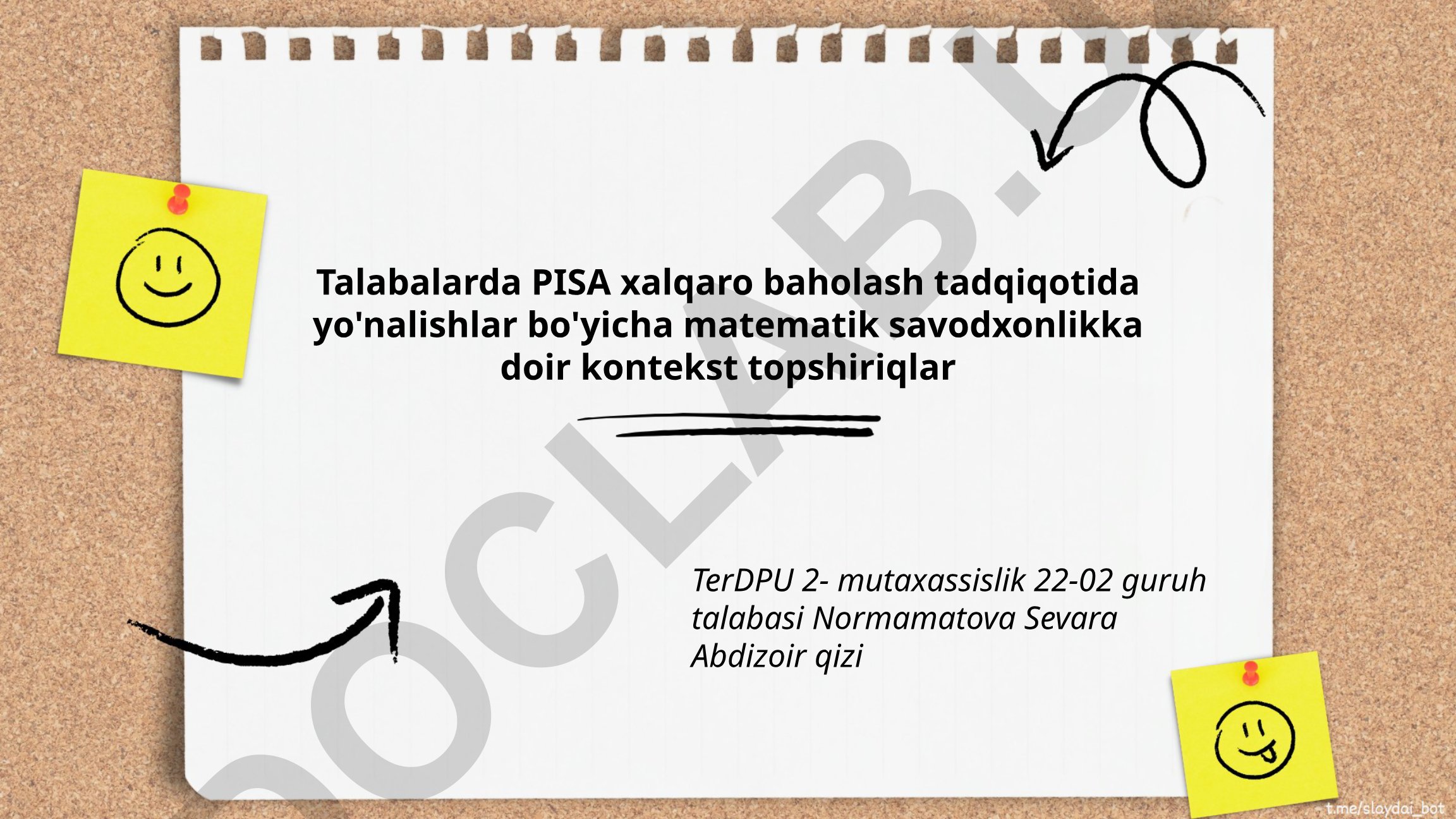 Talabalarda PISA xalqaro baholash tadqiqotida matematik savodxonlikka doir kontekst topshiriqlar