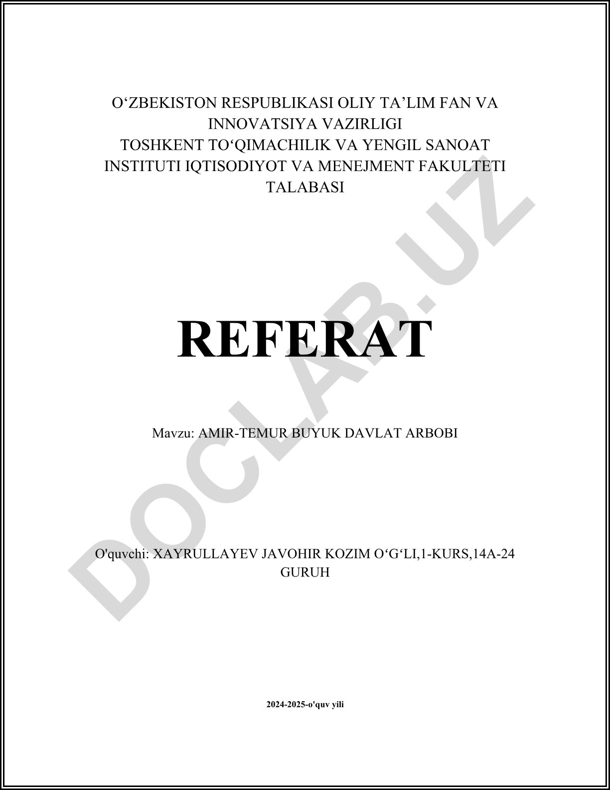 Amir Temur buyuk davlat arbobi