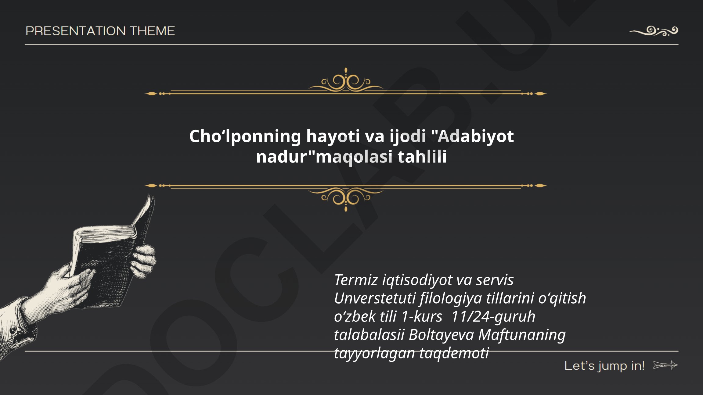 Choʻlponning hayoti va ijodi "Adabiyot nadur" maqolasi tahlili