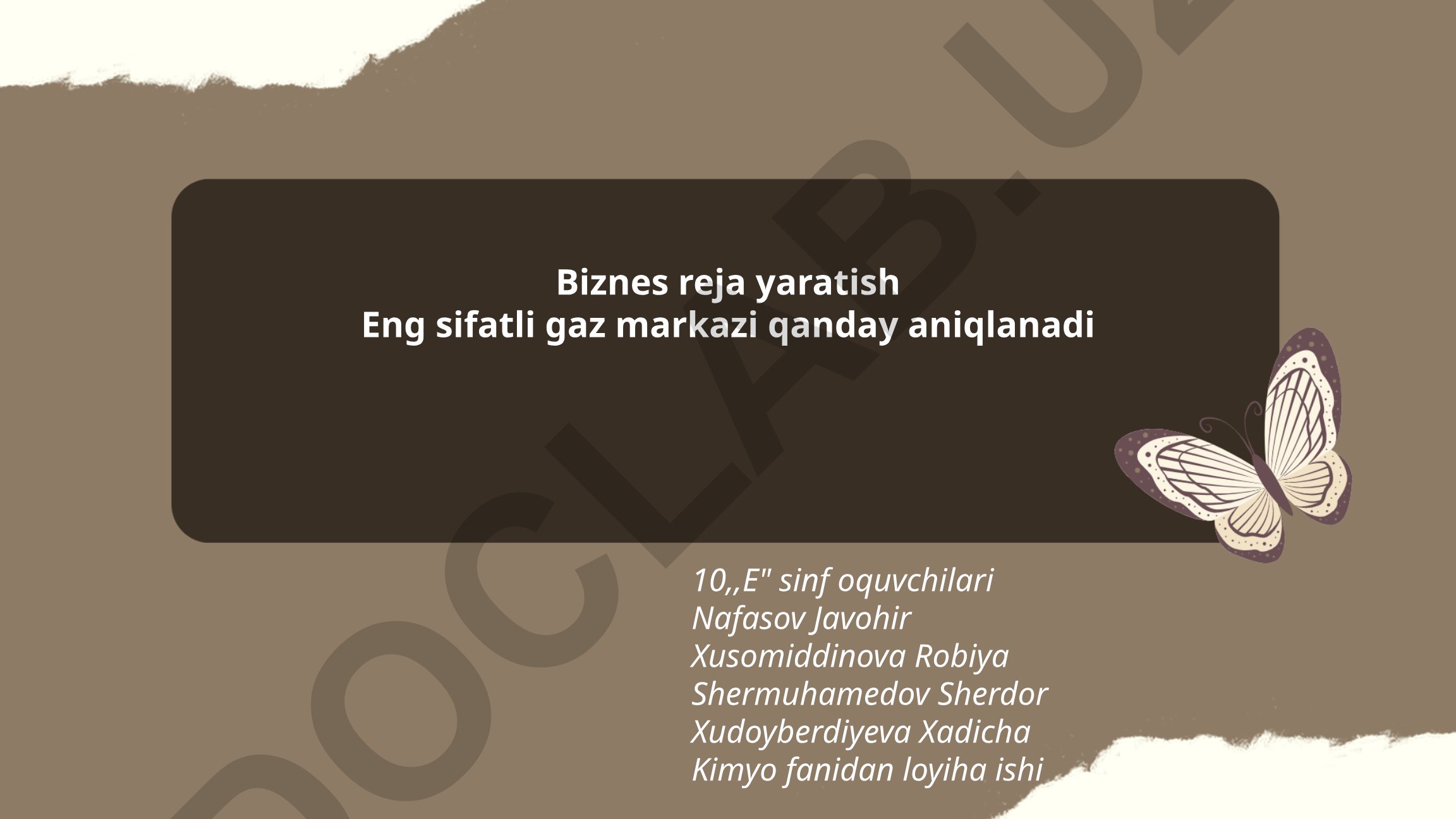Eng sifatli gaz markazini tashkil etish bo'yicha biznes reja