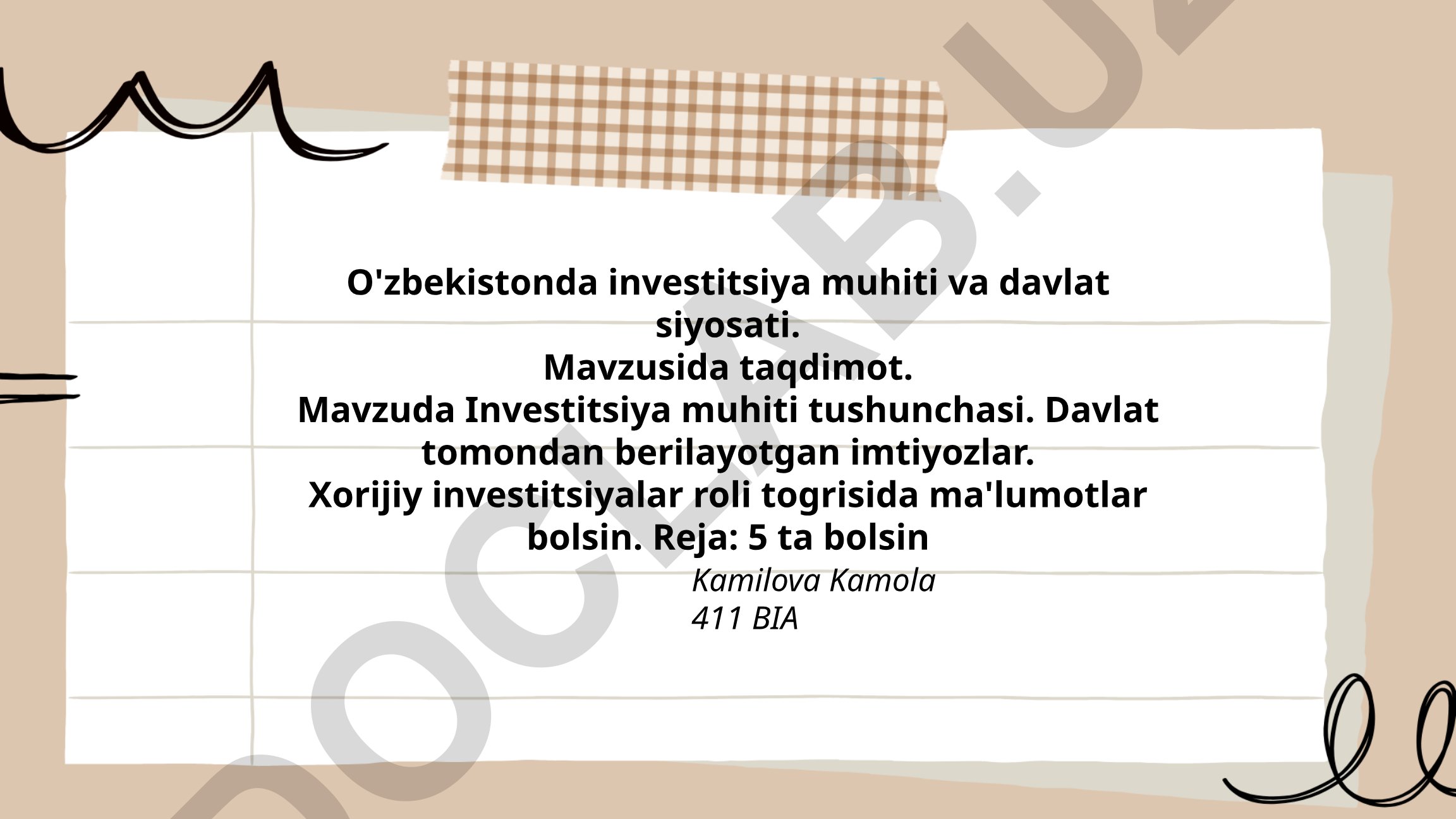 O'zbekistonda investitsiya muhiti va davlat siyosati