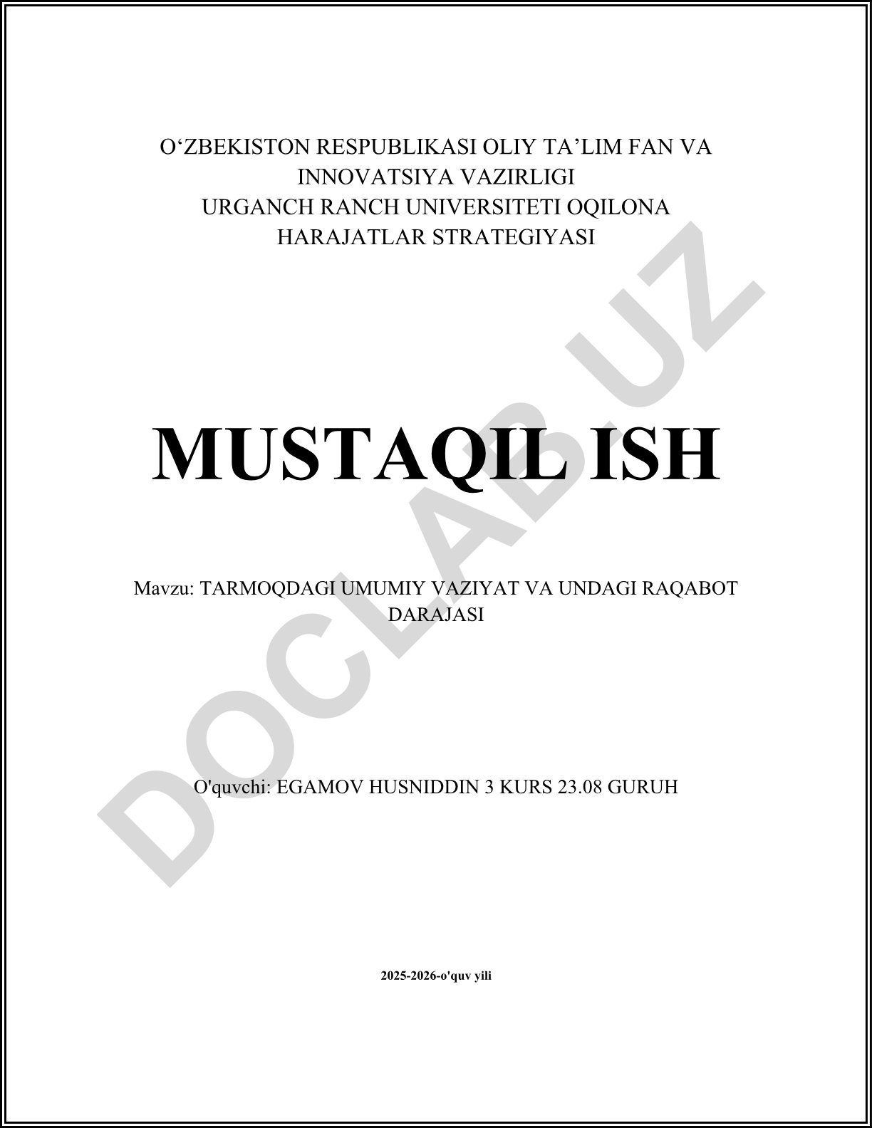 Tarmoqdagi umumiy vaziyat va undagi raqobat darajasi
