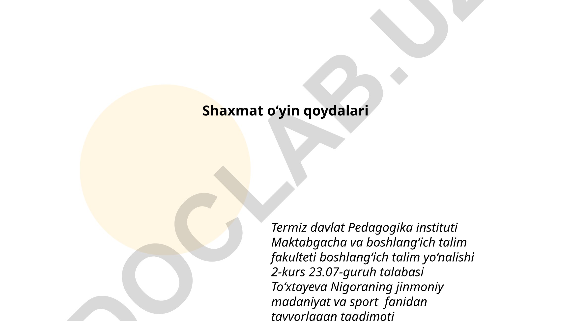 Shaxmat o'yini qoidalari