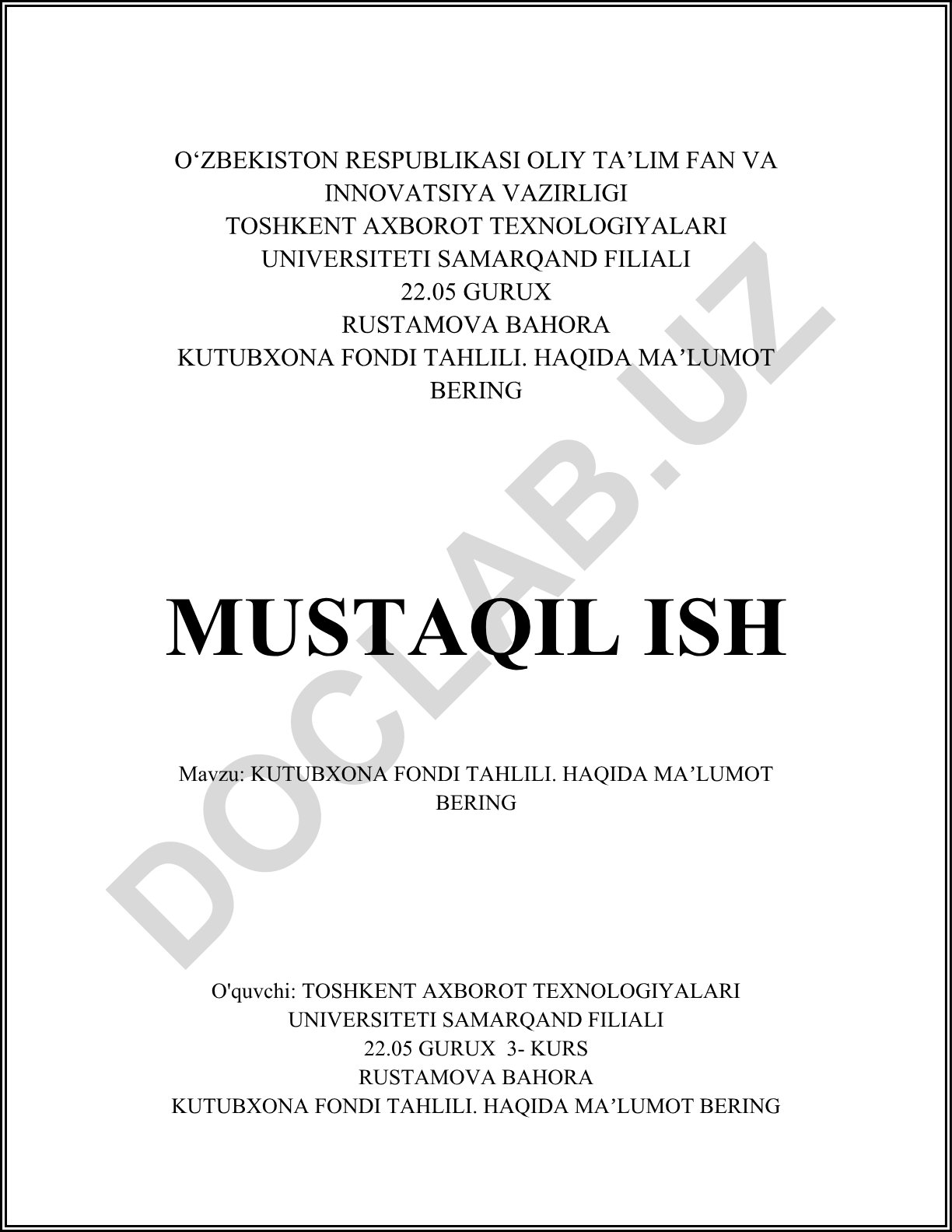 Kutubxona fondi tahlili