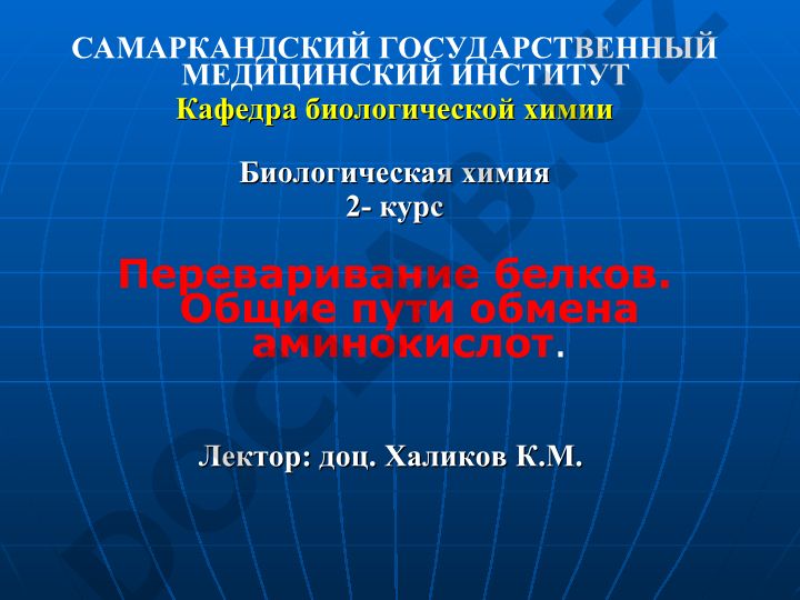 Переваривание белков и общие пути обмена аминокислот