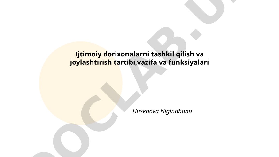 Ijtimoiy dorixonalarni tashkil qilish va joylashtirish tartibi, vazifa va funksiyalari