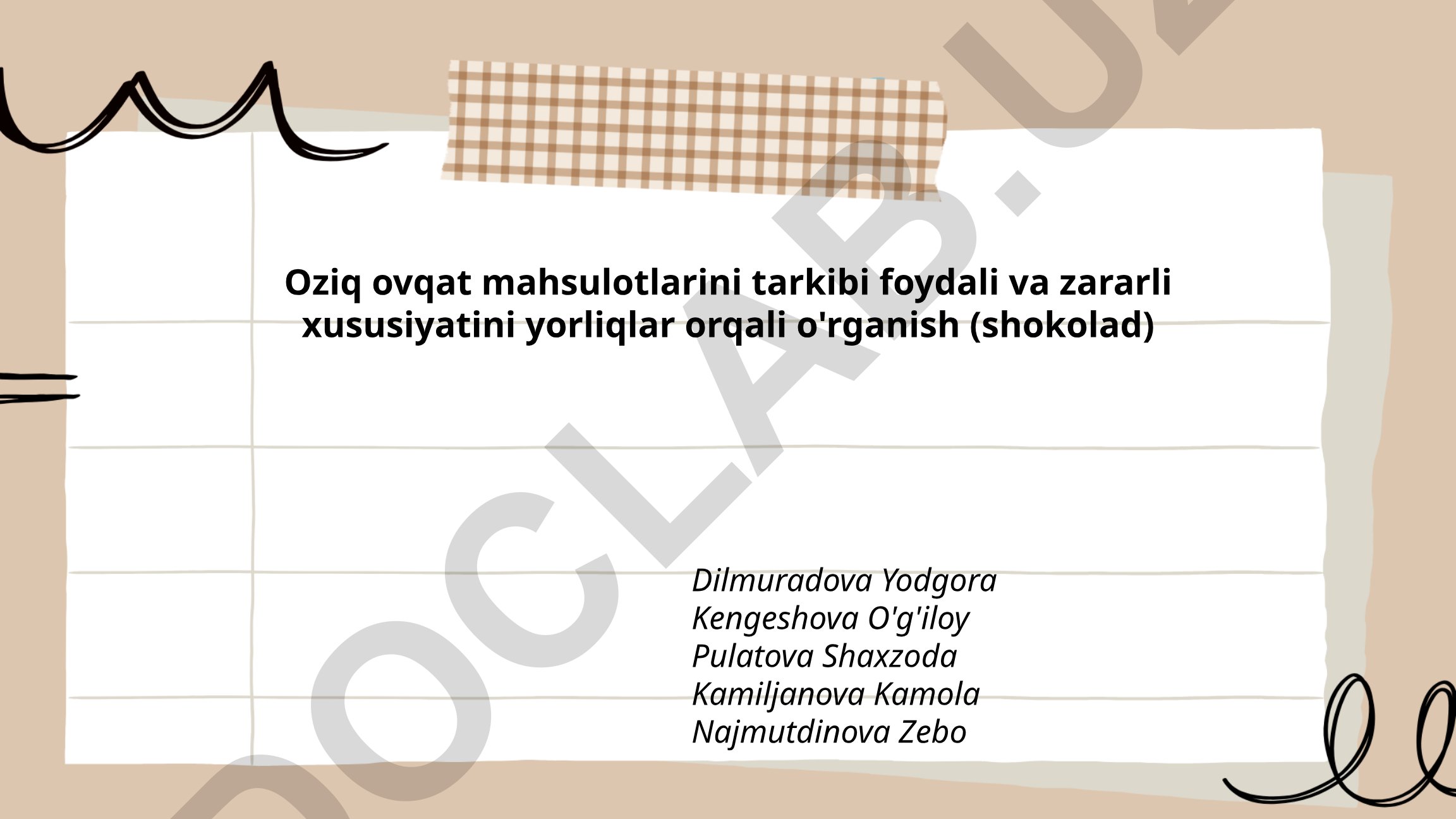 Oziq ovqat mahsulotlarini tarkibi foydali va zararli xususiyatini yorliqlar orqali o'rganish (shokolad)