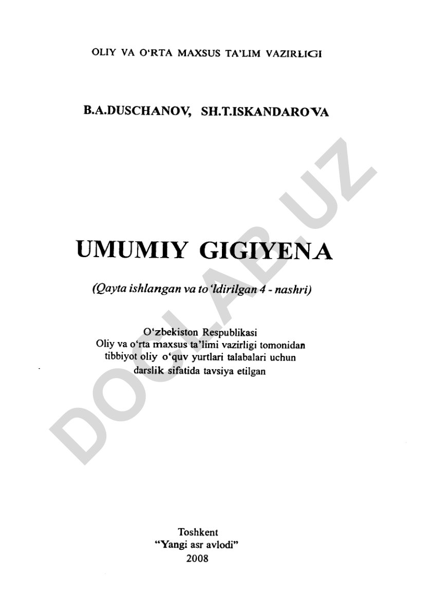 Umumiy gigiyena darsligi (to'ldirilgan 4-nashri)