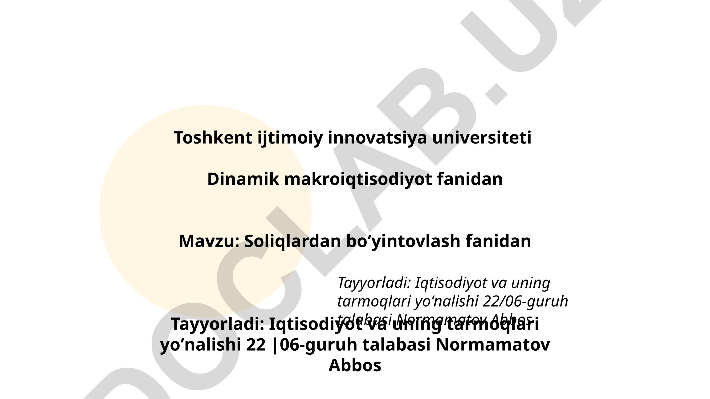 Soliqlardan boʻyintovlash