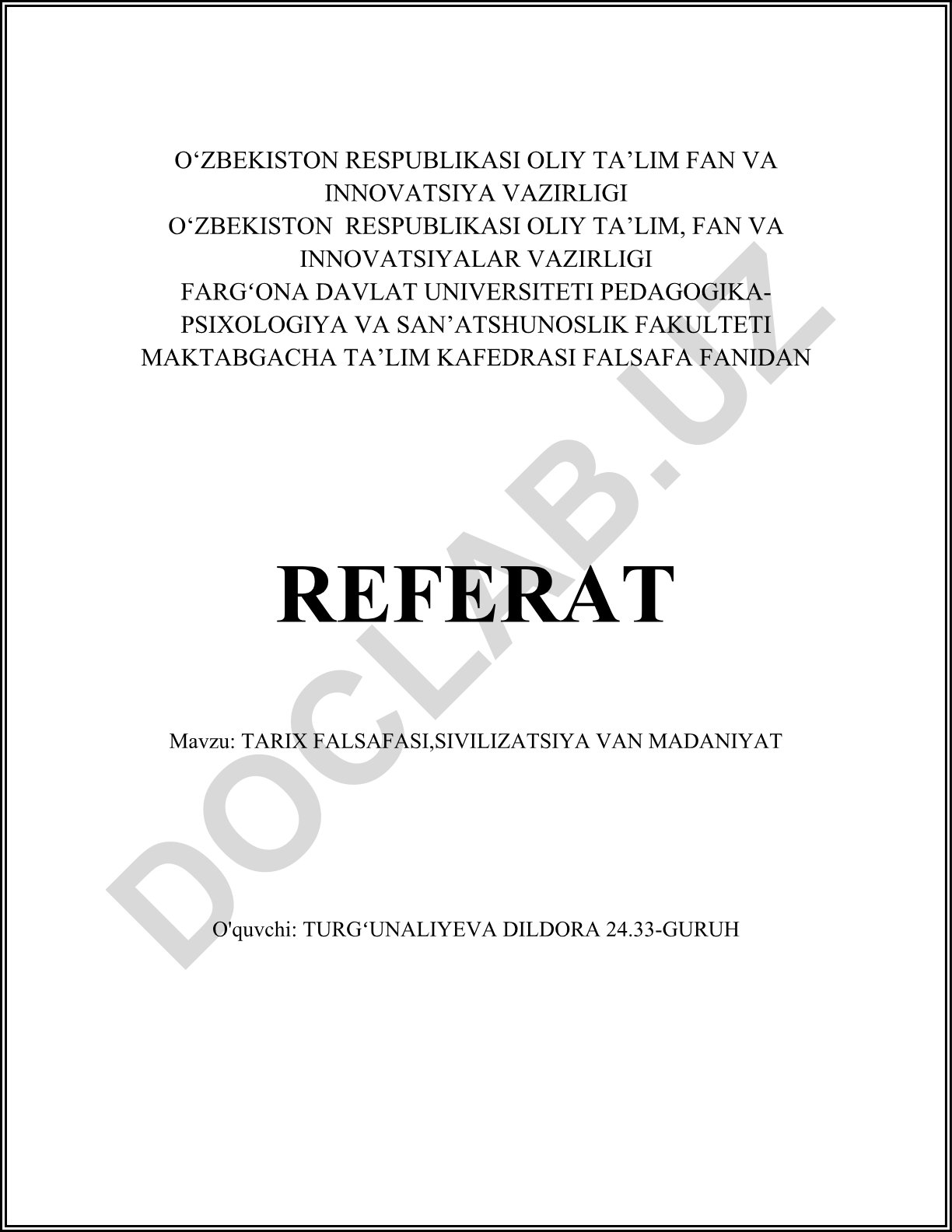 Tarix falsafasi, sivilizatsiya va madaniyat