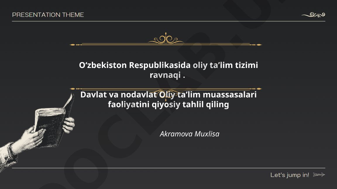 Oʻzbekistonda oliy taʼlim tizimi: davlat va nodavlat muassasalar faoliyatining qiyosiy tahlili