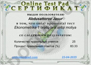 Ekonometrika 1 oraliq test natijalari