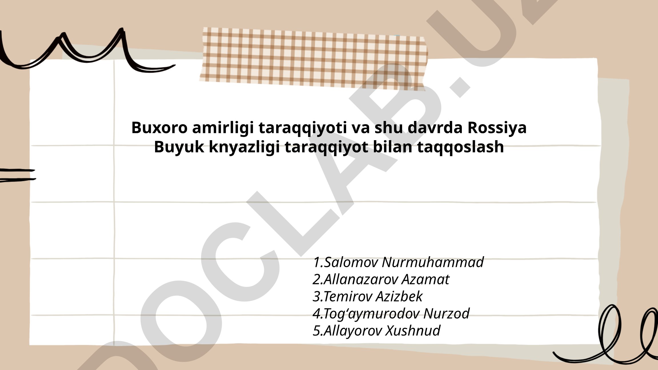 Buxoro amirligi va Rossiya Buyuk knyazligi taraqqiyotining taqqoslashi