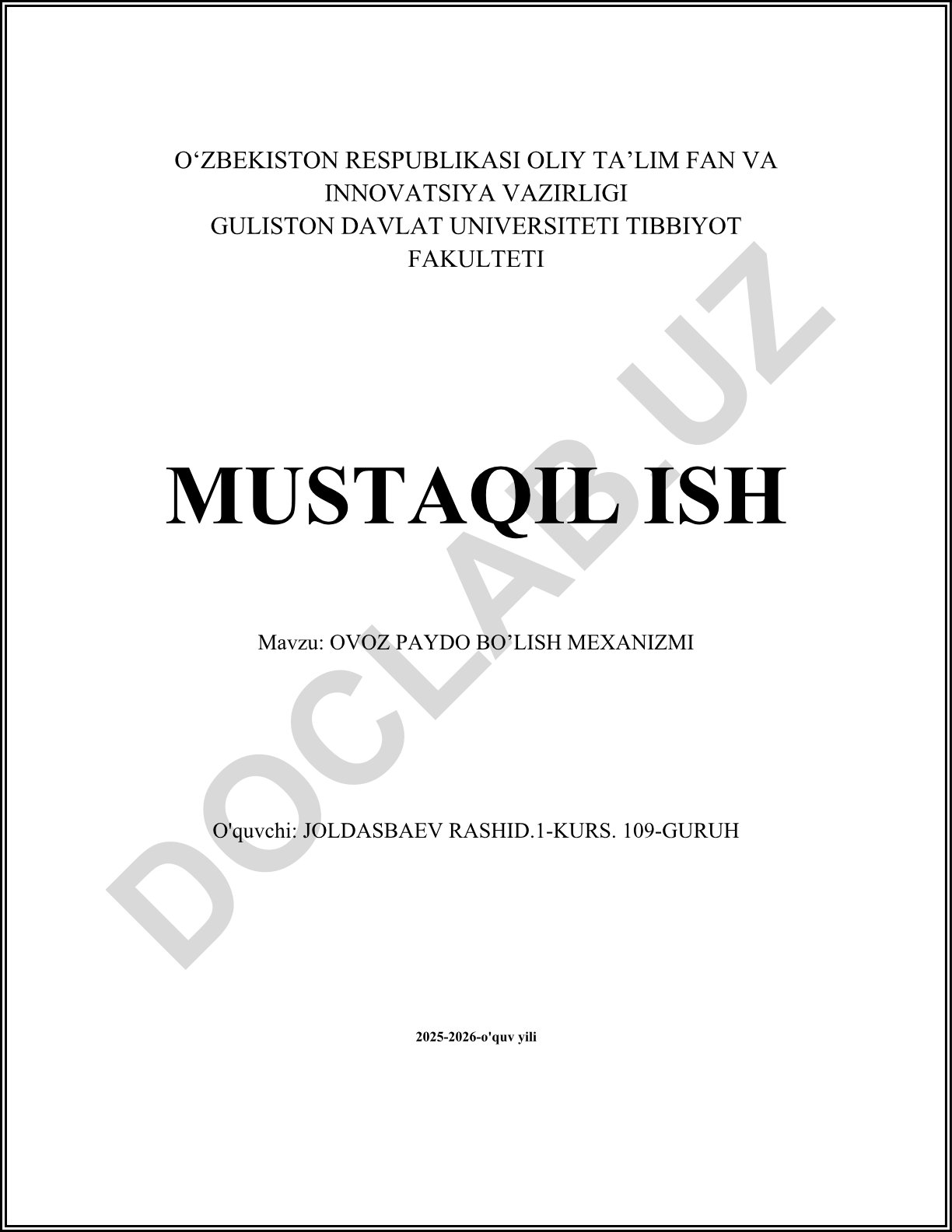 Ovoz paydo bo'lish mexanizmi