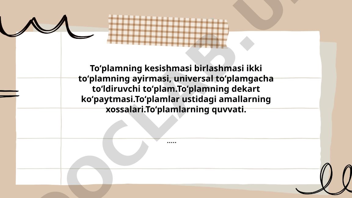To'plamlar nazariyasi asoslari va amallari