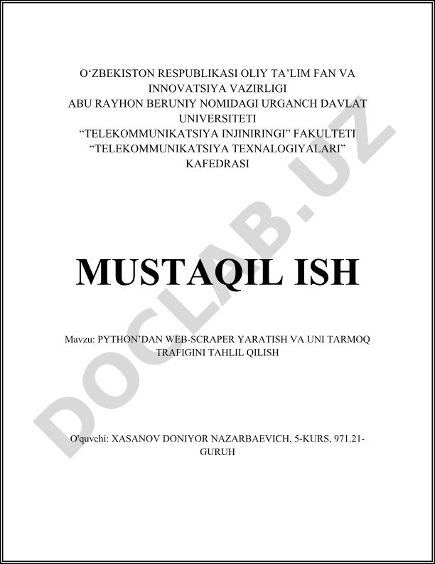Python'dan web-scraper yaratish va uni tarmoq trafigini tahlil qilish