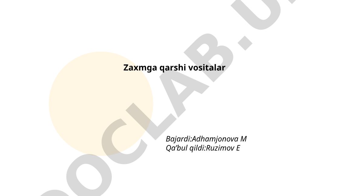 Zaxmga qarshi vositalar: antiseptik eritmalar va dezinfeksiyalovchi vositalar