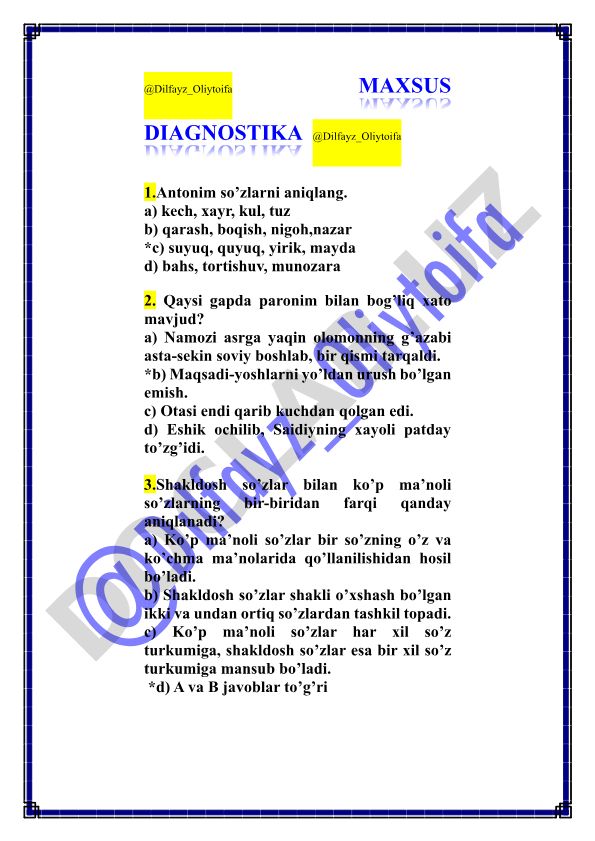 O'zbek tili diagnostik testi