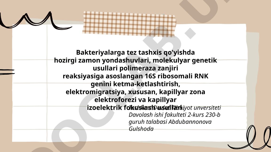 Bakteriyalarga tez tashxis qo'yishda hozirgi zamon yondashuvlari