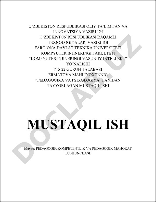 Pedagogik kompetentlik va pedagogik mahorat tushunchasi