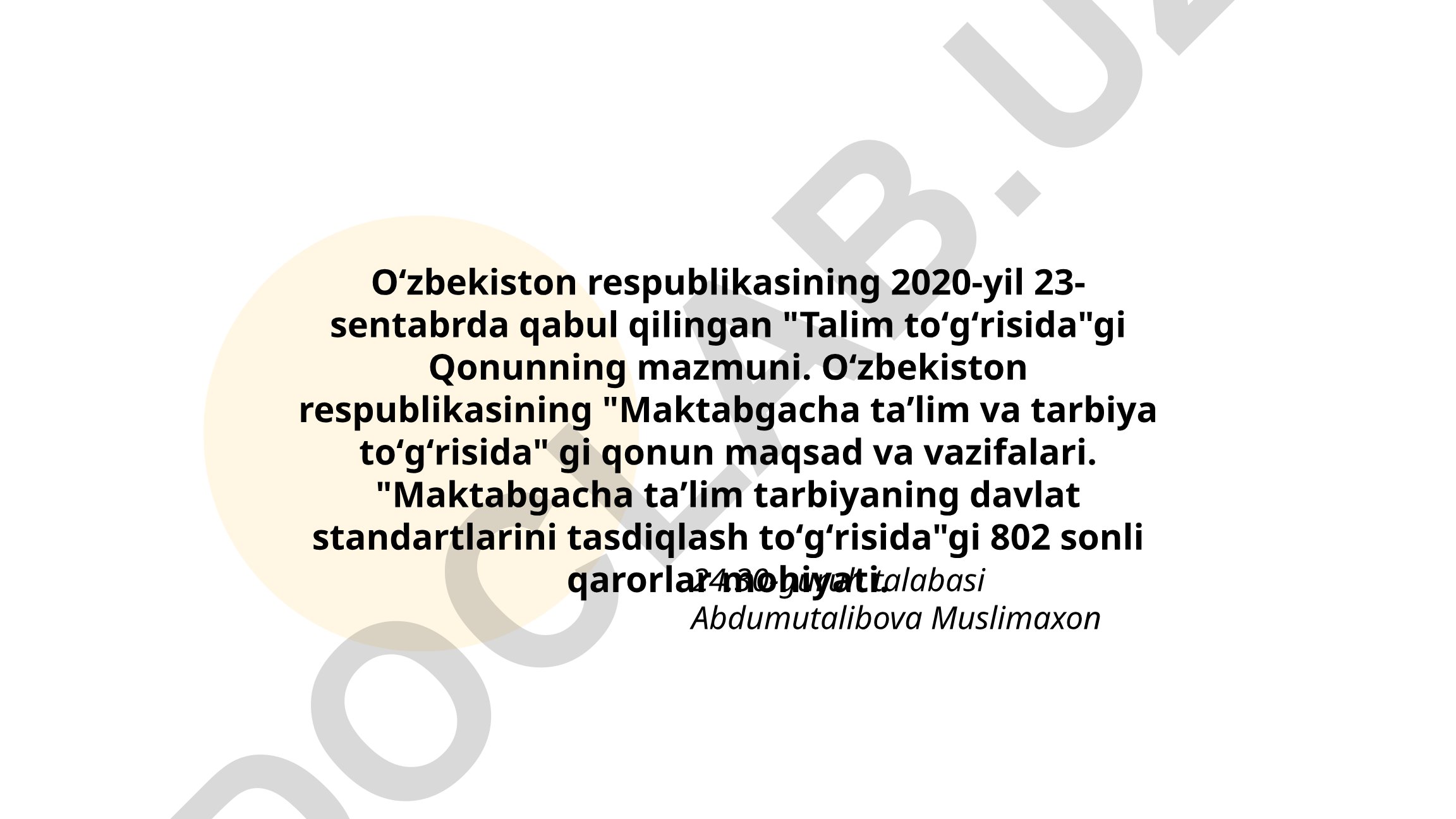 O'zbekistonda ta'lim va maktabgacha tarbiya qonunlari
