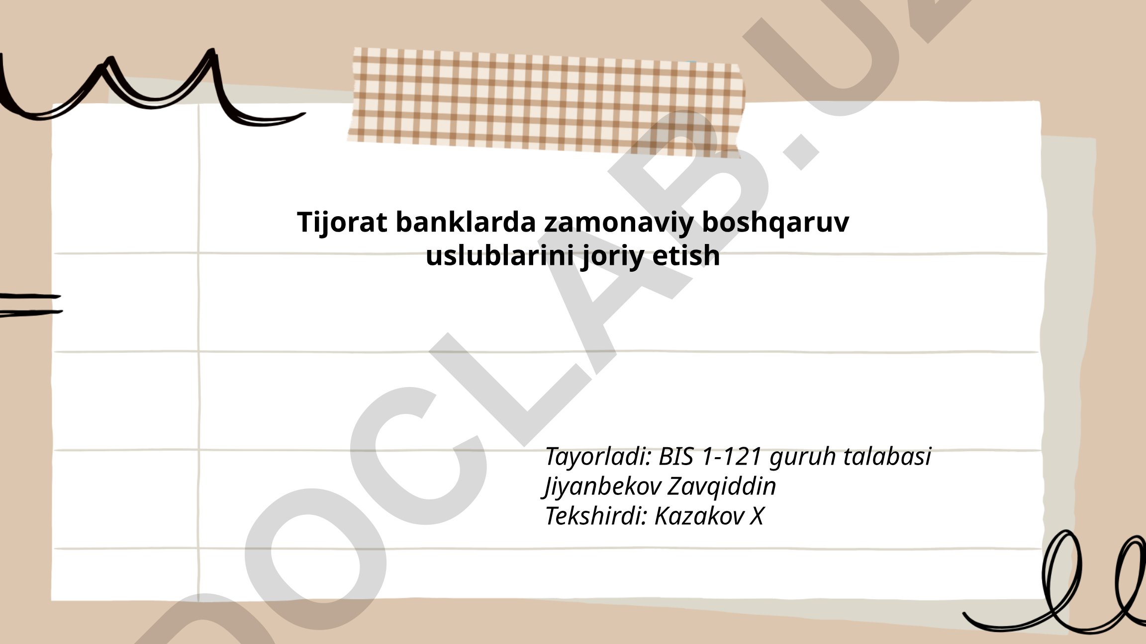 Tijorat banklarda zamonaviy boshqaruv uslublarini joriy etish