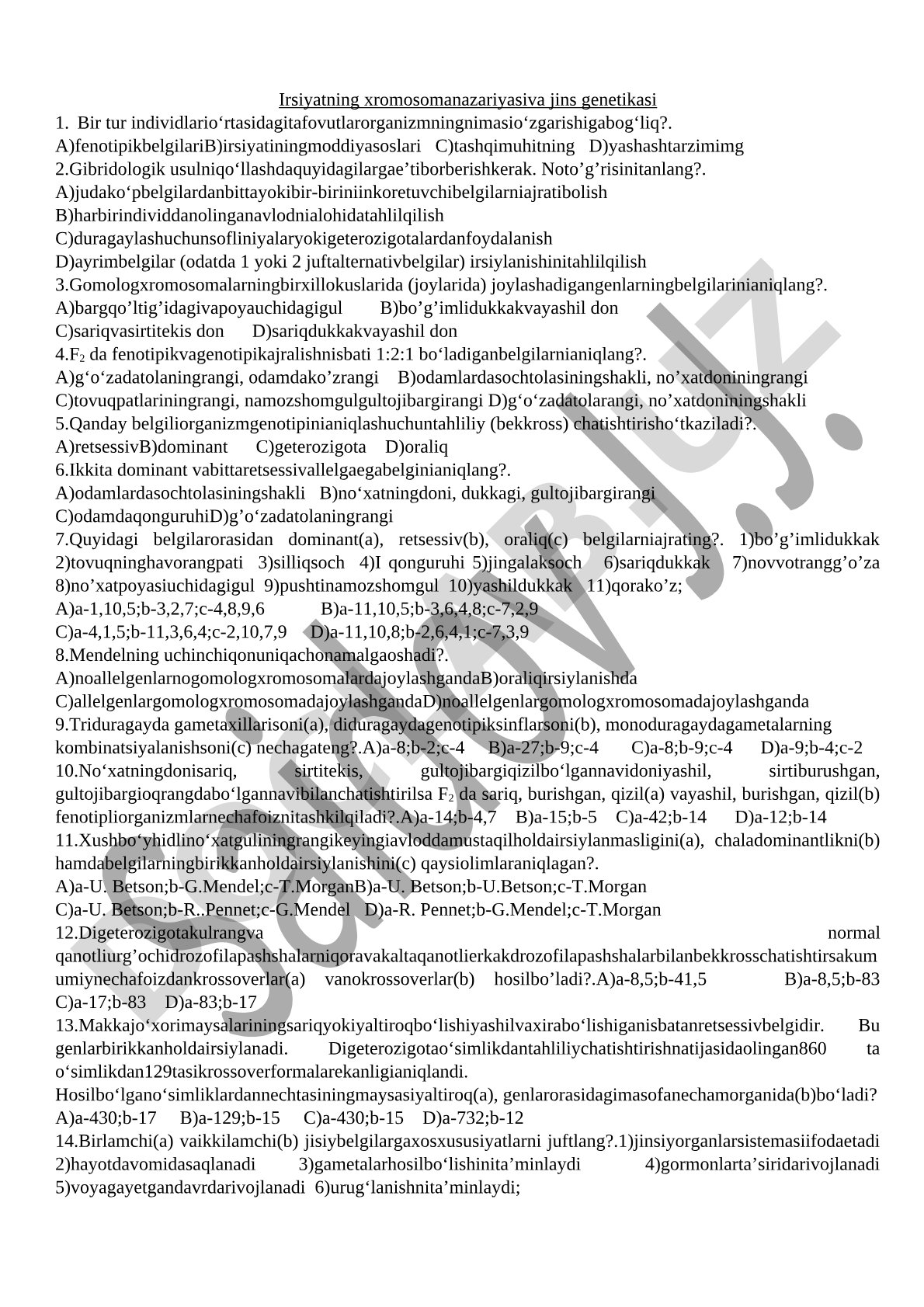 Irsiyatning xromosomanazariyasiva jins genetikasi
