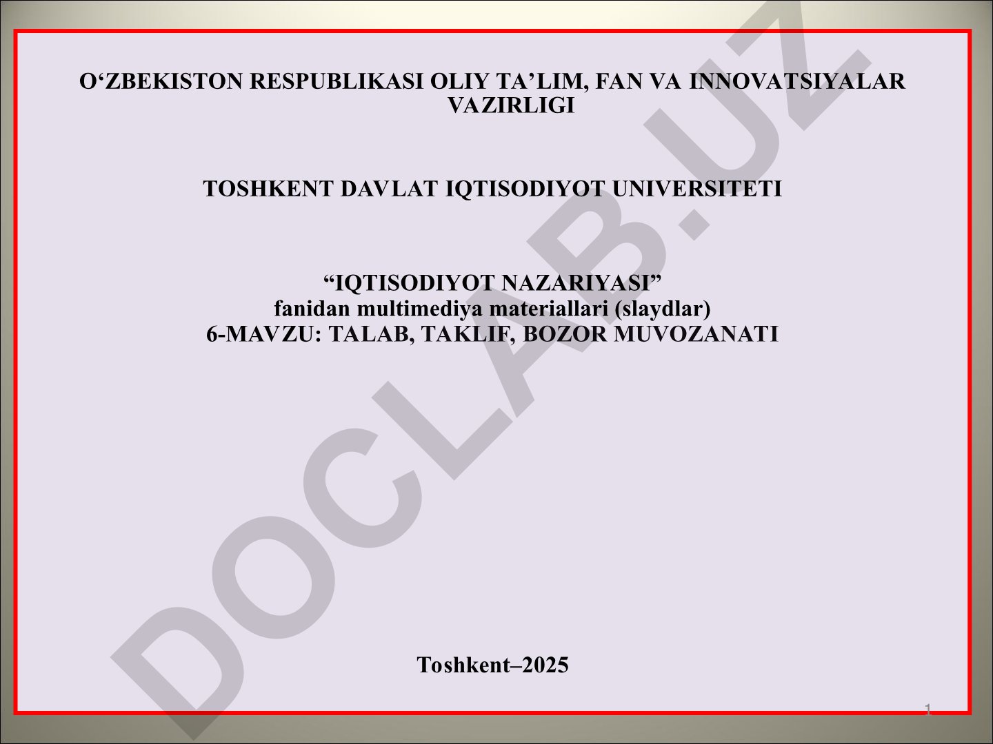 Talab, taklif, bozor muvozanati