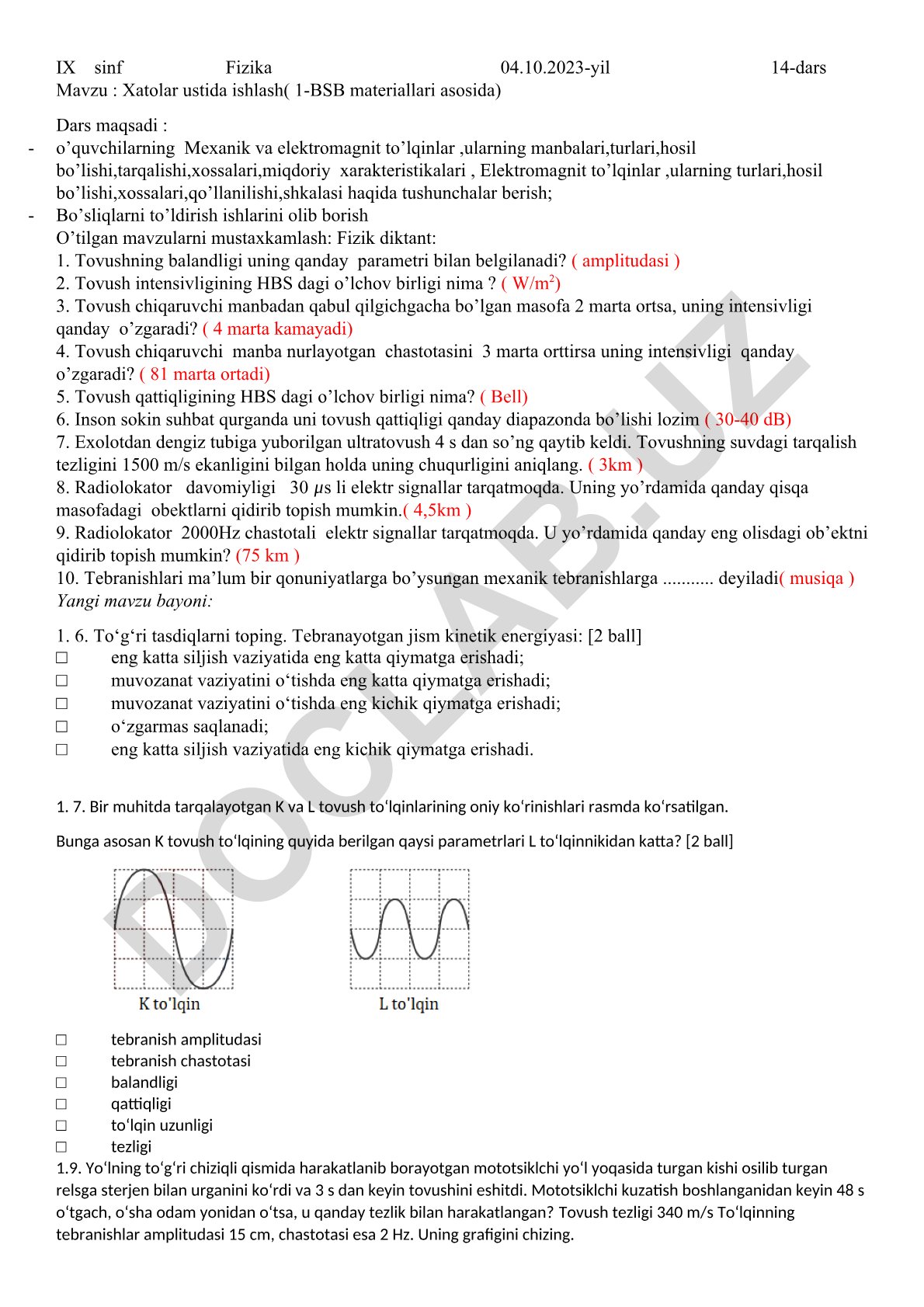 Xatolar ustida ishlash (1-BSB materiallari asosida)