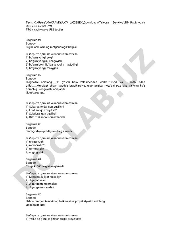 Tibbiy radiologiya test savollari