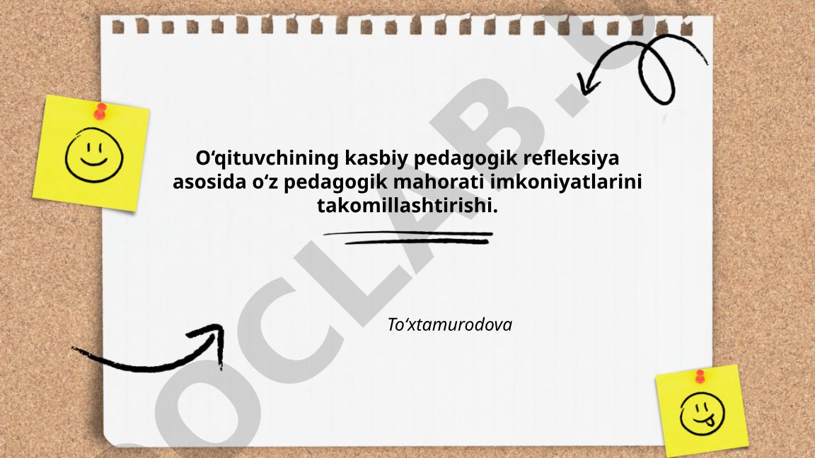 O‘qituvchining kasbiy pedagogik refleksiya asosida pedagogik mahoratni takomillashtirish