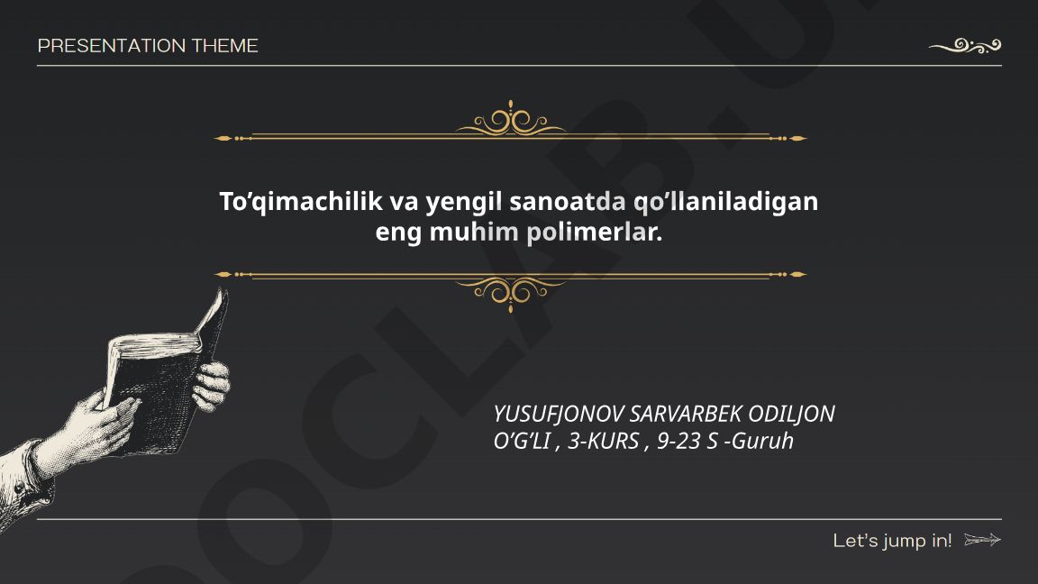To'qimachilik va yengil sanoatda qo'llaniladigan eng muhim polimerlar