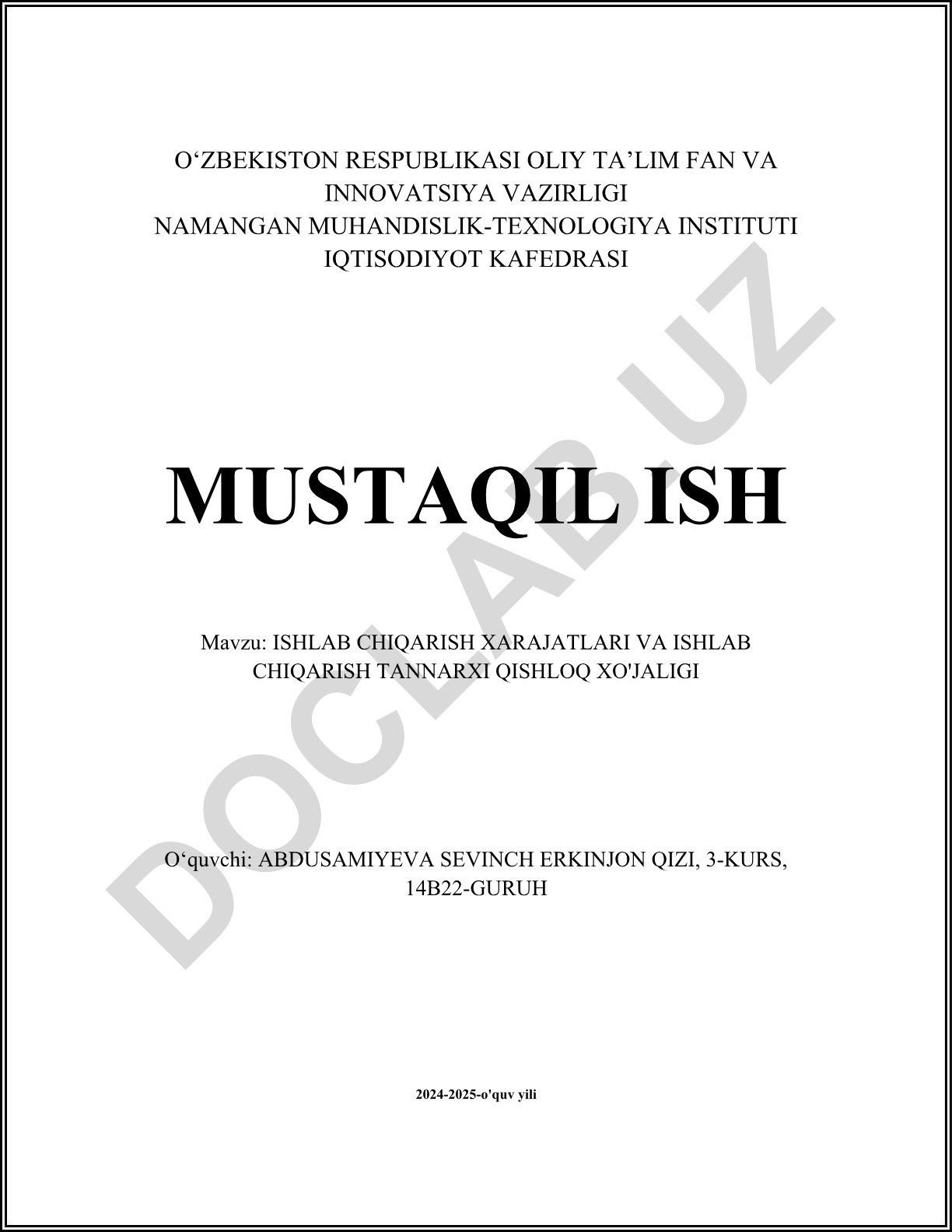 Ishlab chiqarish xarajatlari va ishlab chiqarish tannarxi qishloq xo'jaligi