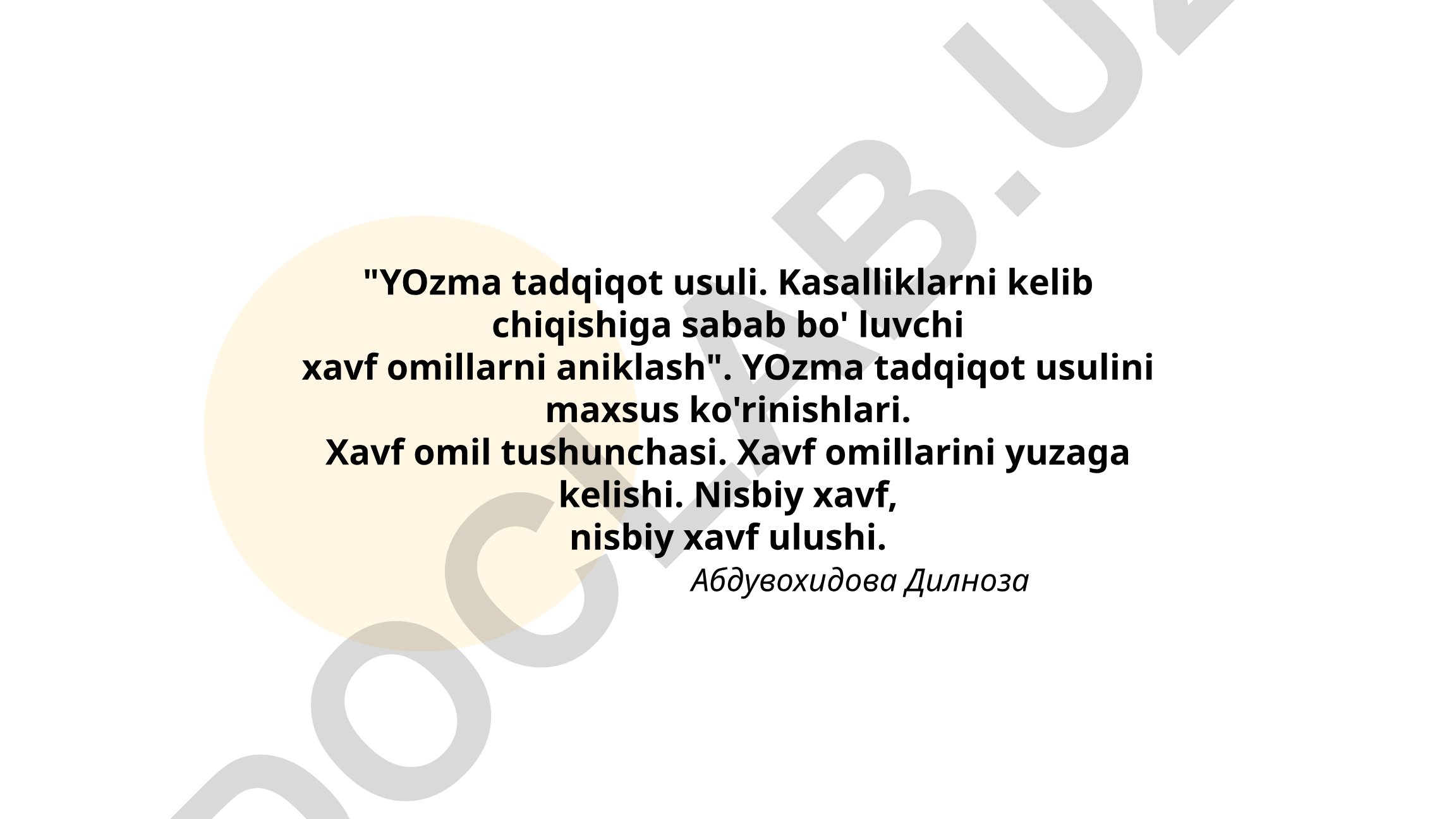 Yozma tadqiqot usuli va kasalliklar kelib chiqishiga sabab bo'ladigan xavf omillarni aniqlash