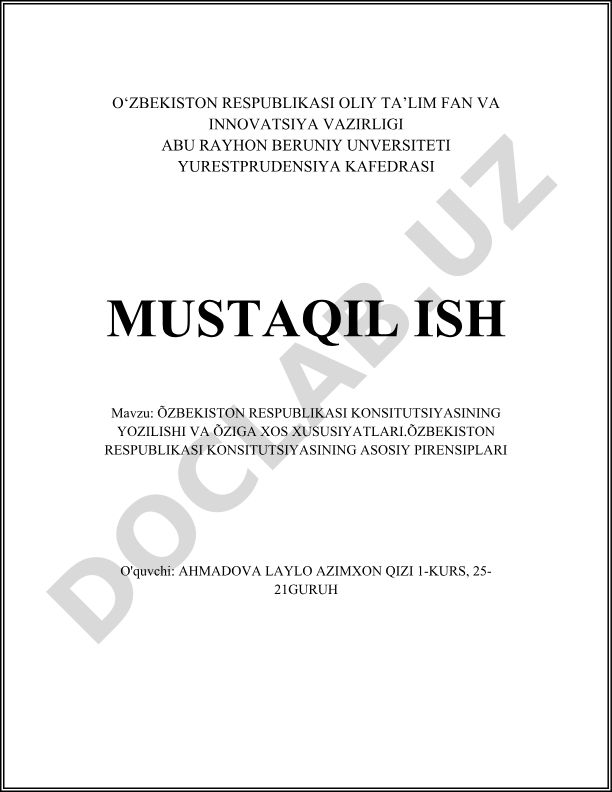 O'zbekiston Respublikasi Konstitutsiyasining yozilishi va o'ziga xos xususiyatlari