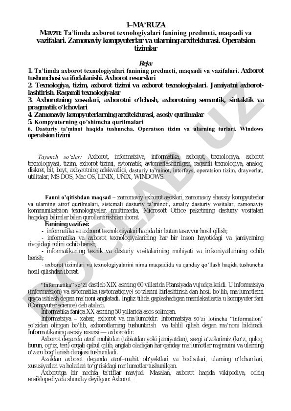 Ta’limda axborot texnologiyalari fanining predmeti, maqsadi va vazifalari