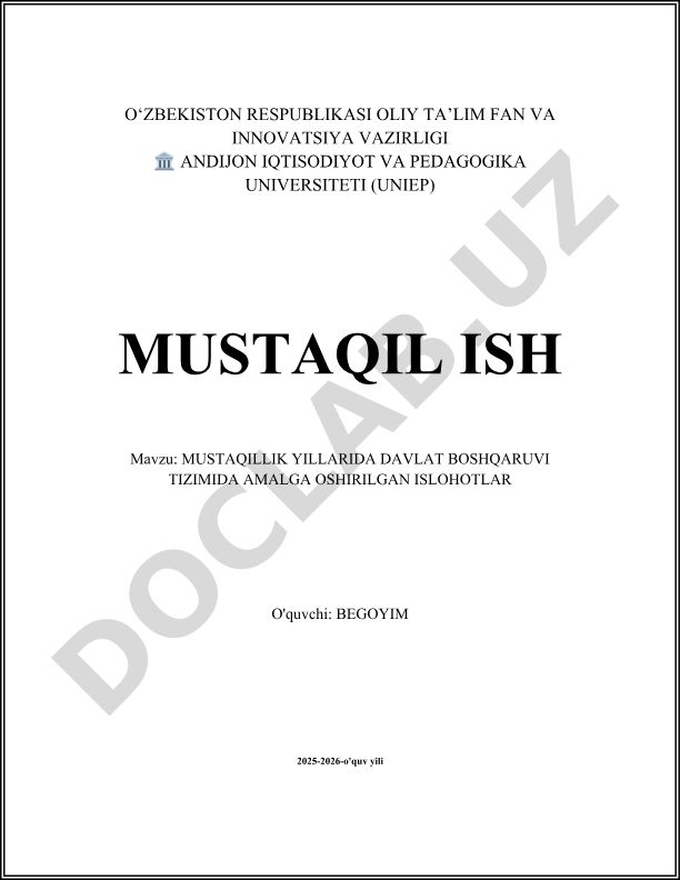 Mustaqillik yillarida davlat boshqaruvi tizimida amalga oshirilgan islohotlar