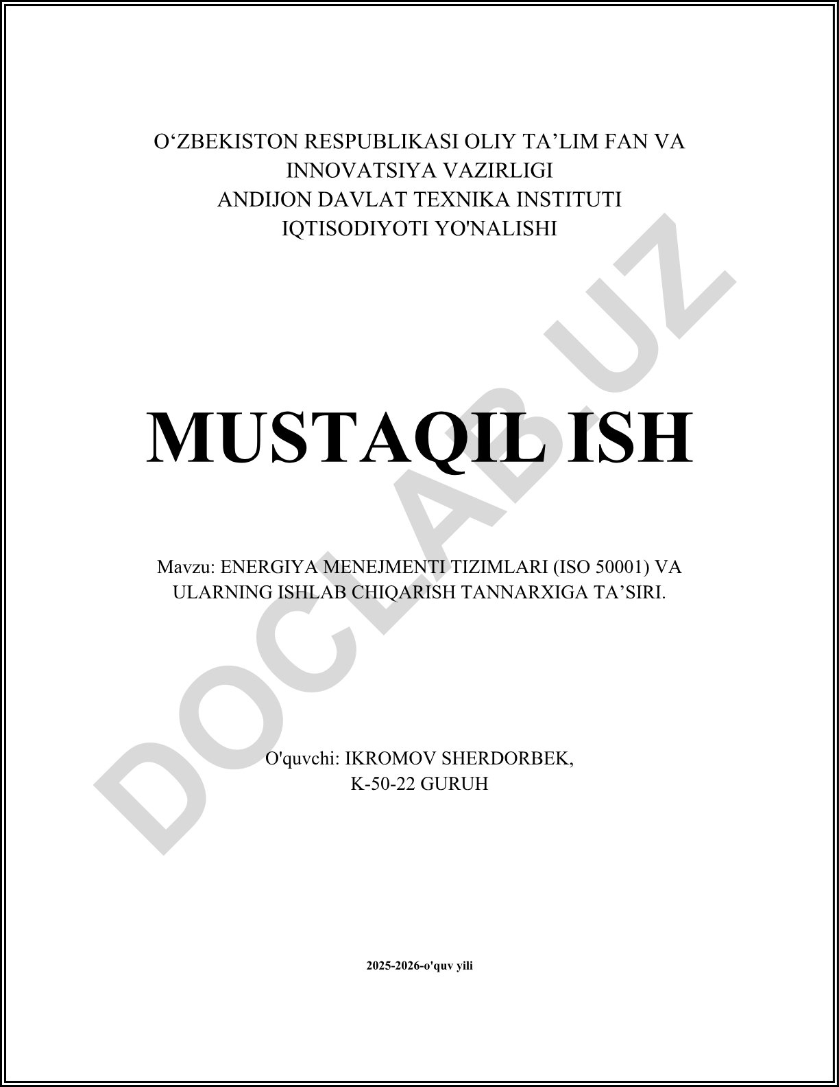 Energiya menejmenti tizimlari (ISO 50001) va ularning ishlab chiqarish tannarxiga ta'siri